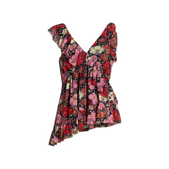 Cinq A Sept Tops NWOT Cinq A Sept Naomi Ruffle Asymmetric Silk small (b43) - Picture 4 of 8